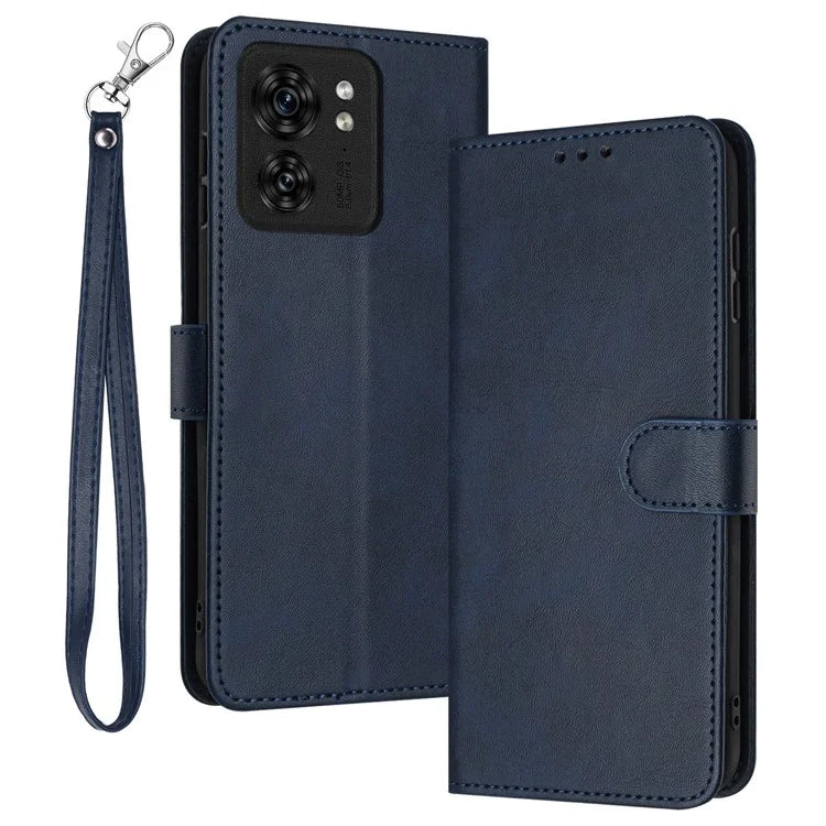 For Motorola Edge 40 5G / Edge (2023) 5G Leather Wallet Cell Phone Case Calf Texture Cover with Strap