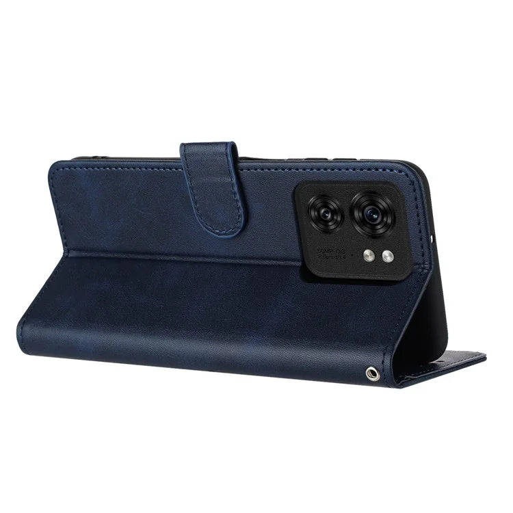 For Motorola Edge 40 5G / Edge (2023) 5G Leather Wallet Cell Phone Case Calf Texture Cover with Strap