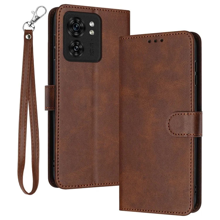 For Motorola Edge 40 5G / Edge (2023) 5G Leather Wallet Cell Phone Case Calf Texture Cover with Strap