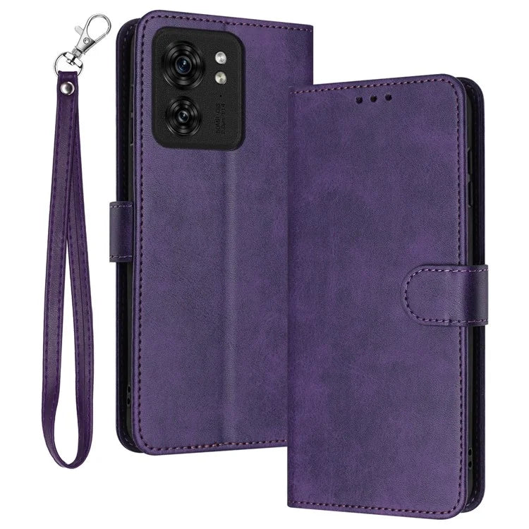 For Motorola Edge 40 5G / Edge (2023) 5G Leather Wallet Cell Phone Case Calf Texture Cover with Strap