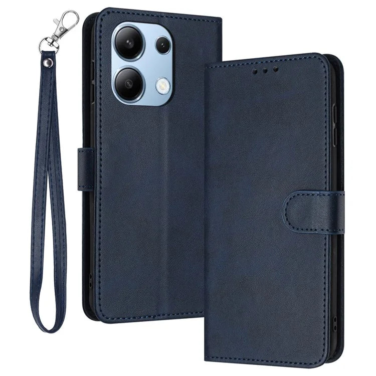 Cell Phone Case for Xiaomi Redmi Note 13 4G Leather Calf Texture Cover with Strap