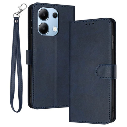 Cell Phone Case for Xiaomi Redmi Note 13 4G Leather Calf Texture Cover with Strap