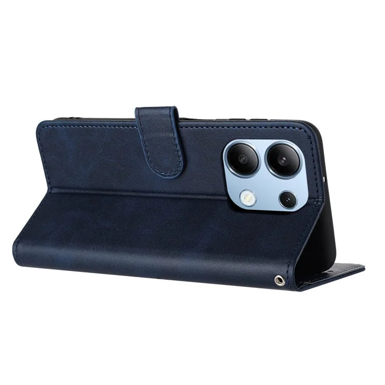 Cell Phone Case for Xiaomi Redmi Note 13 4G Leather Calf Texture Cover with Strap