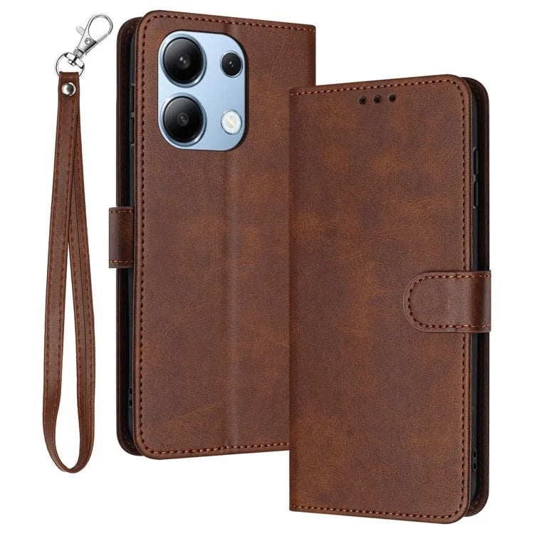 Cell Phone Case for Xiaomi Redmi Note 13 4G Leather Calf Texture Cover with Strap