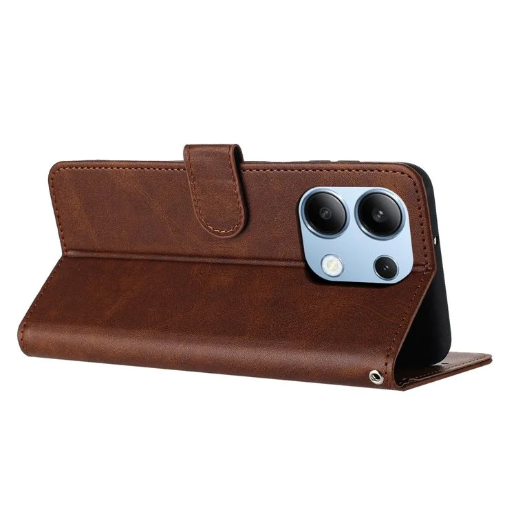 Cell Phone Case for Xiaomi Redmi Note 13 4G Leather Calf Texture Cover with Strap
