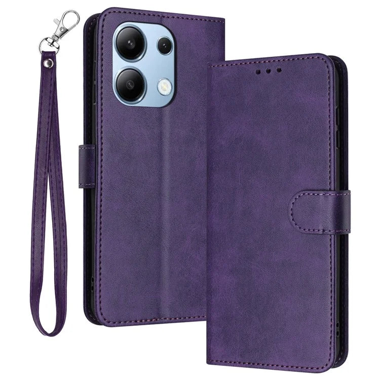 Cell Phone Case for Xiaomi Redmi Note 13 4G Leather Calf Texture Cover with Strap