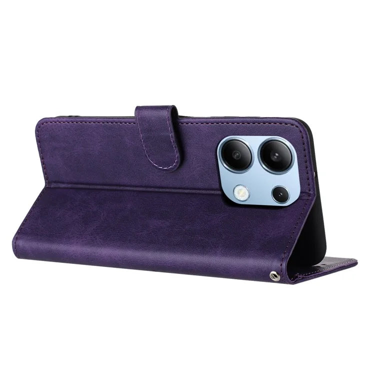 Cell Phone Case for Xiaomi Redmi Note 13 4G Leather Calf Texture Cover with Strap
