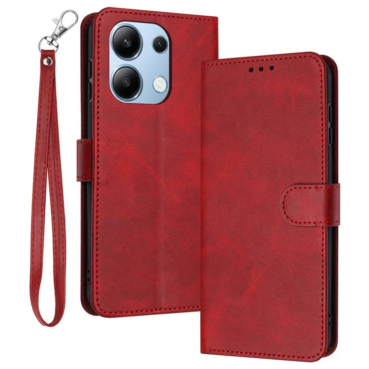 Cell Phone Case for Xiaomi Redmi Note 13 4G Leather Calf Texture Cover with Strap