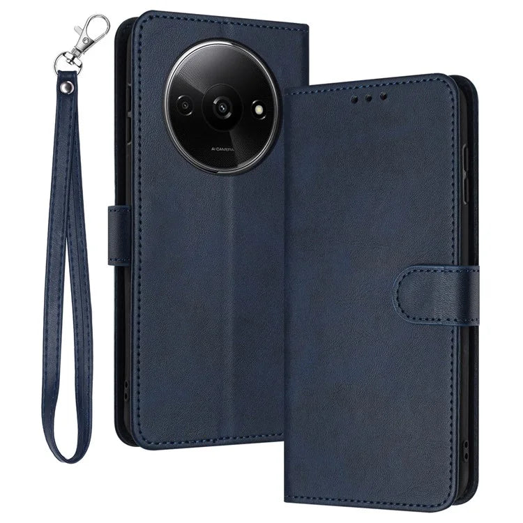 For Xiaomi Redmi A3 / Poco C61 4G Case Magnetic Clasp Leather Wallet Stand Phone Cover with Strap