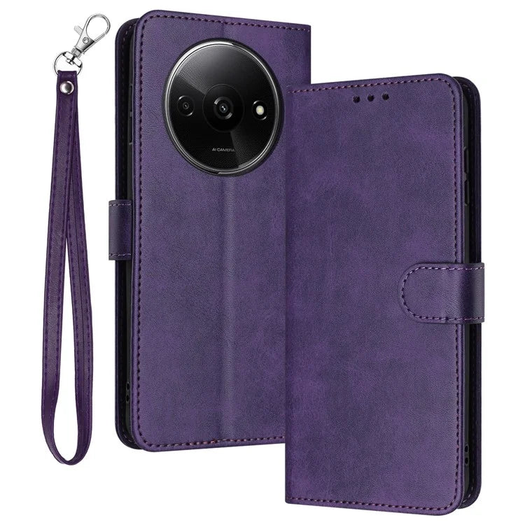 For Xiaomi Redmi A3 / Poco C61 4G Case Magnetic Clasp Leather Wallet Stand Phone Cover with Strap