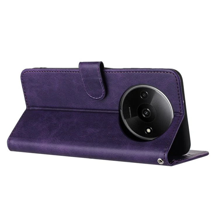 For Xiaomi Redmi A3 / Poco C61 4G Case Magnetic Clasp Leather Wallet Stand Phone Cover with Strap