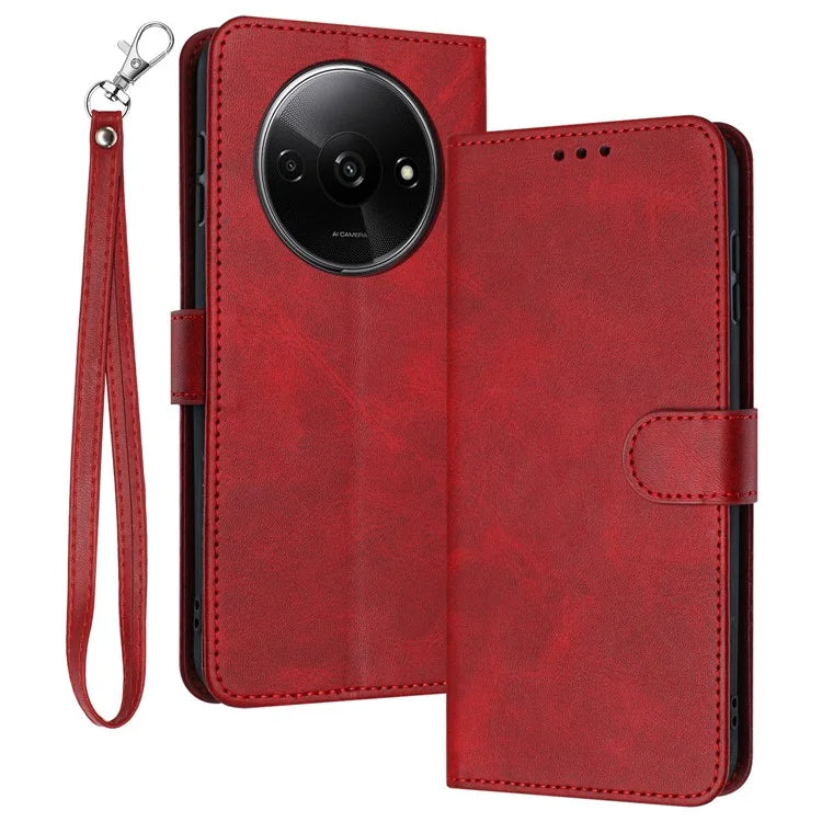 For Xiaomi Redmi A3 / Poco C61 4G Case Magnetic Clasp Leather Wallet Stand Phone Cover with Strap
