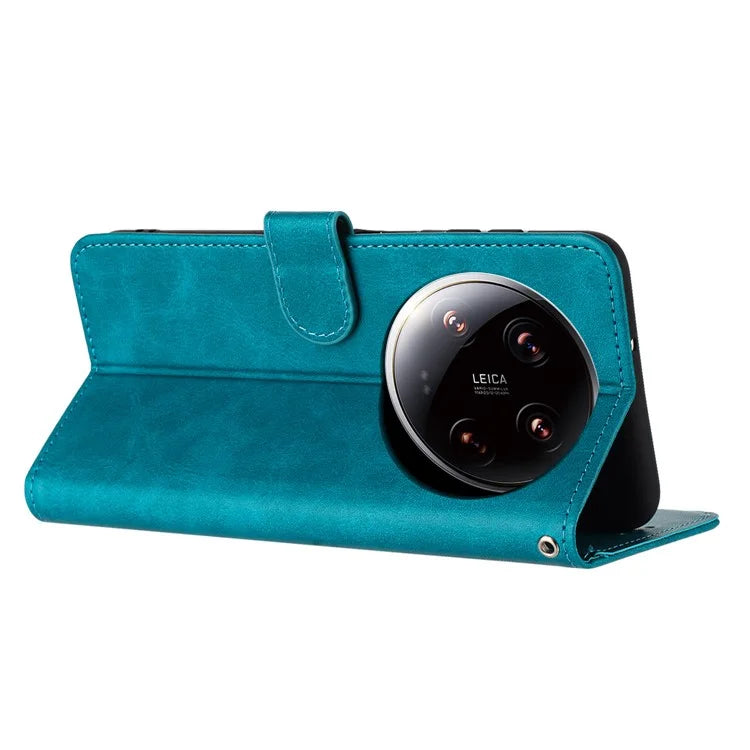 For Xiaomi 14 Ultra Case PU Leather Stand Phone Back Cover with Wrist Strap