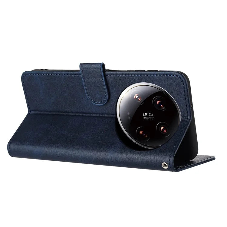 For Xiaomi 14 Ultra Case PU Leather Stand Phone Back Cover with Wrist Strap