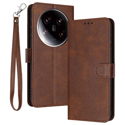 For Xiaomi 14 Ultra Case PU Leather Stand Phone Back Cover with Wrist Strap