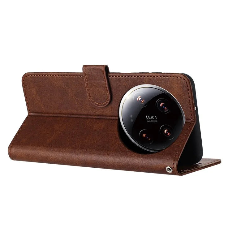 For Xiaomi 14 Ultra Case PU Leather Stand Phone Back Cover with Wrist Strap