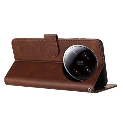 For Xiaomi 14 Ultra Case PU Leather Stand Phone Back Cover with Wrist Strap