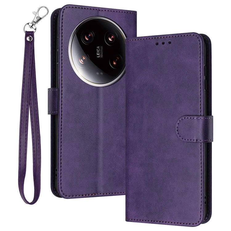 For Xiaomi 14 Ultra Case PU Leather Stand Phone Back Cover with Wrist Strap