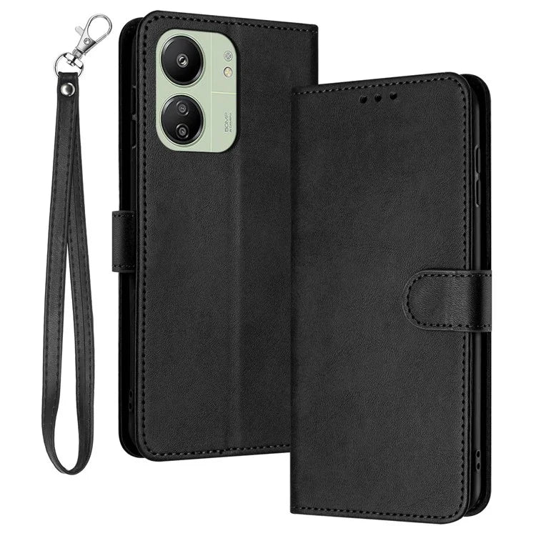 For Xiaomi Redmi 13C 4G / 5G / 13R 5G / Poco C65 4G / Poco M6 5G Case TPU+PU Leather Stand Phone Cover with Wrist Strap