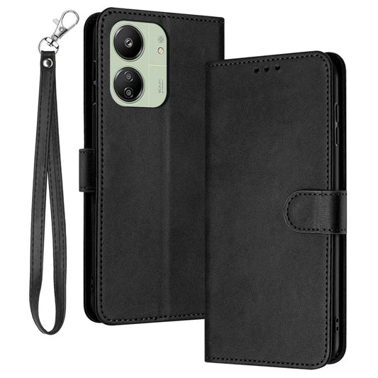 For Xiaomi Redmi 13C 4G / 5G / 13R 5G / Poco C65 4G / Poco M6 5G Case TPU+PU Leather Stand Phone Cover with Wrist Strap