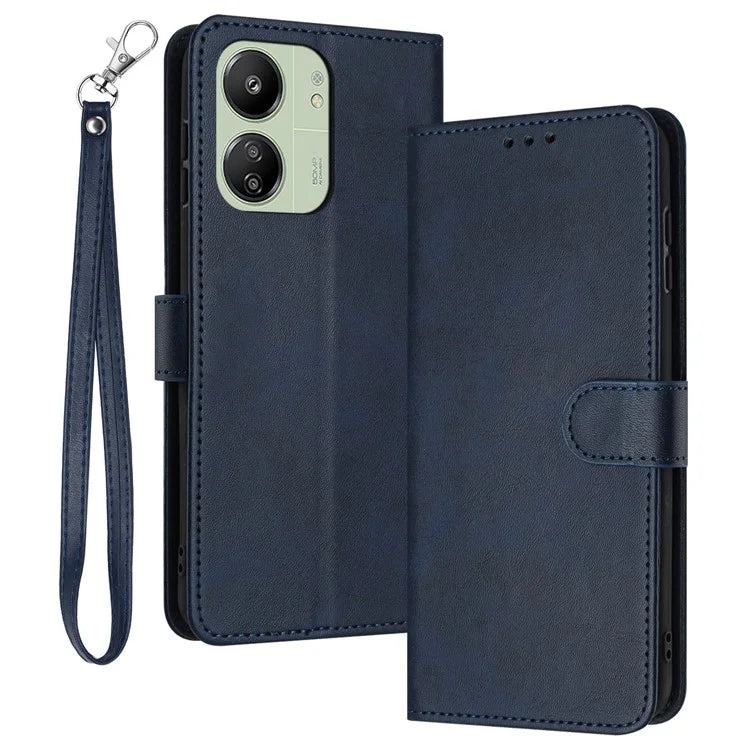 For Xiaomi Redmi 13C 4G / 5G / 13R 5G / Poco C65 4G / Poco M6 5G Case TPU+PU Leather Stand Phone Cover with Wrist Strap