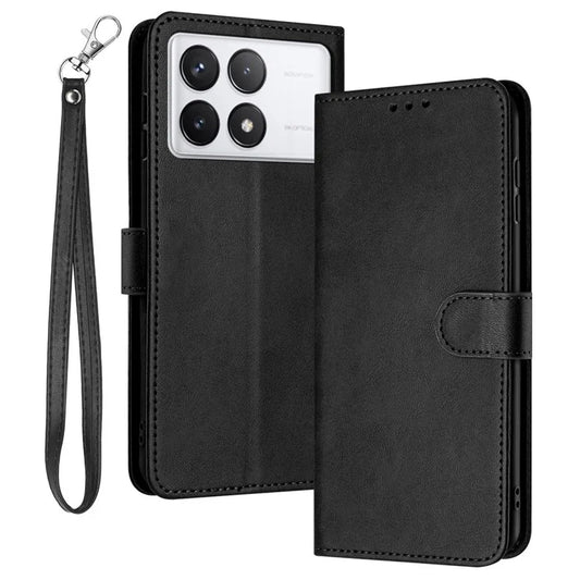 For Xiaomi Poco F6 Pro 5G / Redmi K70 5G / K70 Pro 5G Cover Leather Stand Phone Protective Shell with Wrist Strap