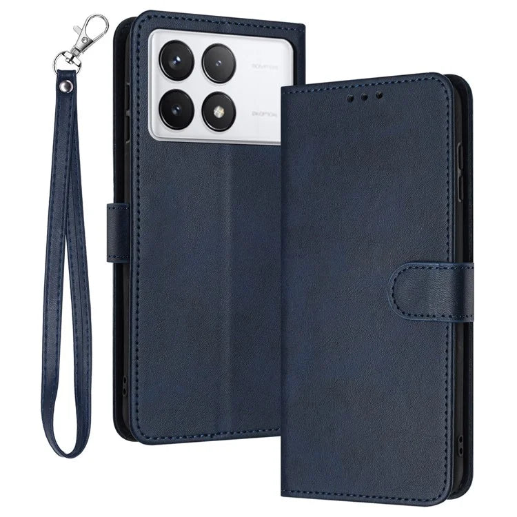 For Xiaomi Poco F6 Pro 5G / Redmi K70 5G / K70 Pro 5G Cover Leather Stand Phone Protective Shell with Wrist Strap