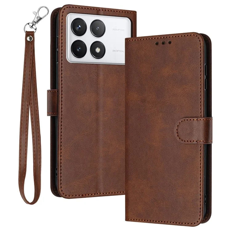 For Xiaomi Poco F6 Pro 5G / Redmi K70 5G / K70 Pro 5G Cover Leather Stand Phone Protective Shell with Wrist Strap