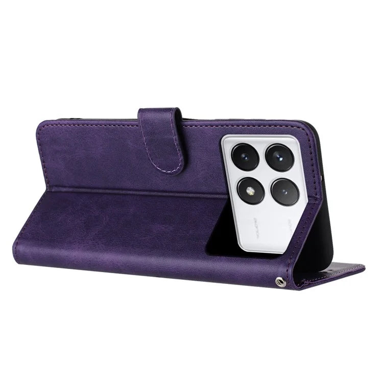For Xiaomi Poco F6 Pro 5G / Redmi K70 5G / K70 Pro 5G Cover Leather Stand Phone Protective Shell with Wrist Strap