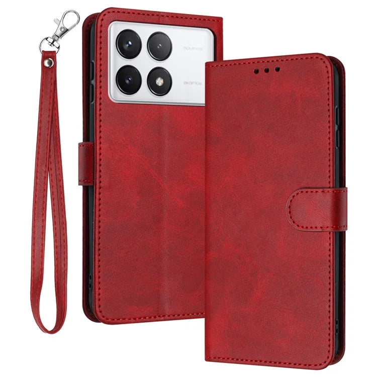 For Xiaomi Poco F6 Pro 5G / Redmi K70 5G / K70 Pro 5G Cover Leather Stand Phone Protective Shell with Wrist Strap