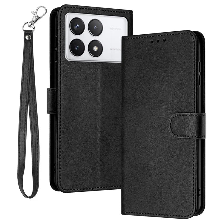 For Xiaomi Redmi K70E 5G / Poco X6 Pro 5G Case TPU+PU Leather Phone Shell with Wrist Strap