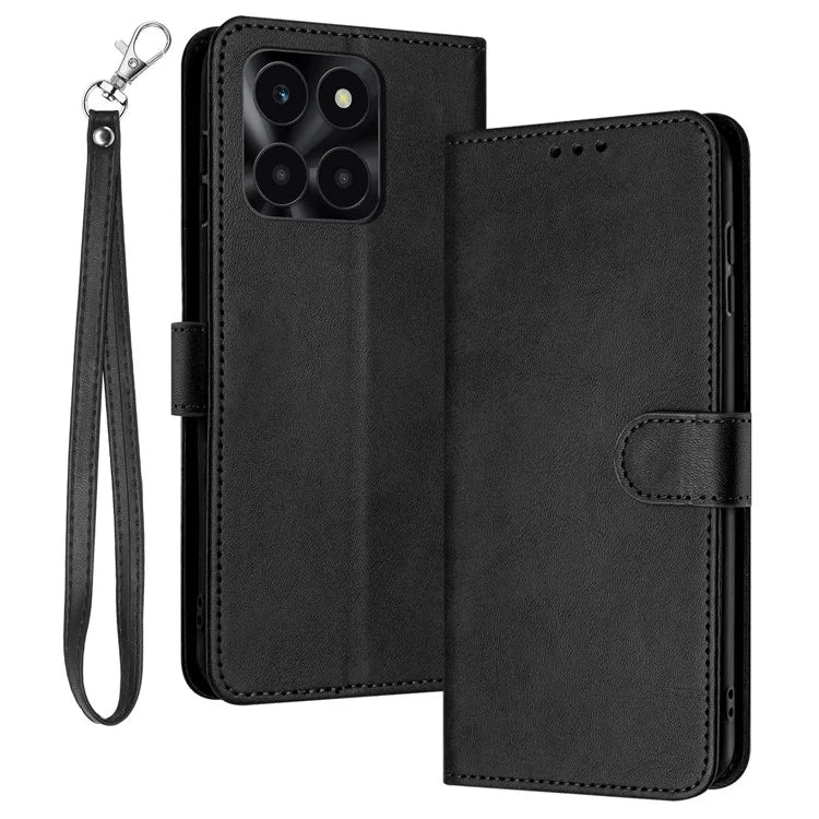 For Honor X6a 4G Shockproof PU Leather Phone Case Wallet Cell Phone Stand Cover with Strap