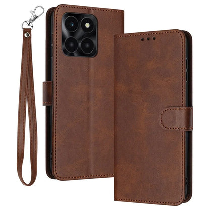 For Honor X6a 4G Shockproof PU Leather Phone Case Wallet Cell Phone Stand Cover with Strap