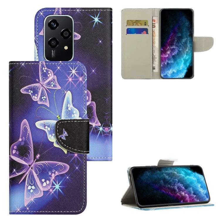 For Honor 200 Lite Case Pattern Printing Leather Folio Flip Phone Cover Stand