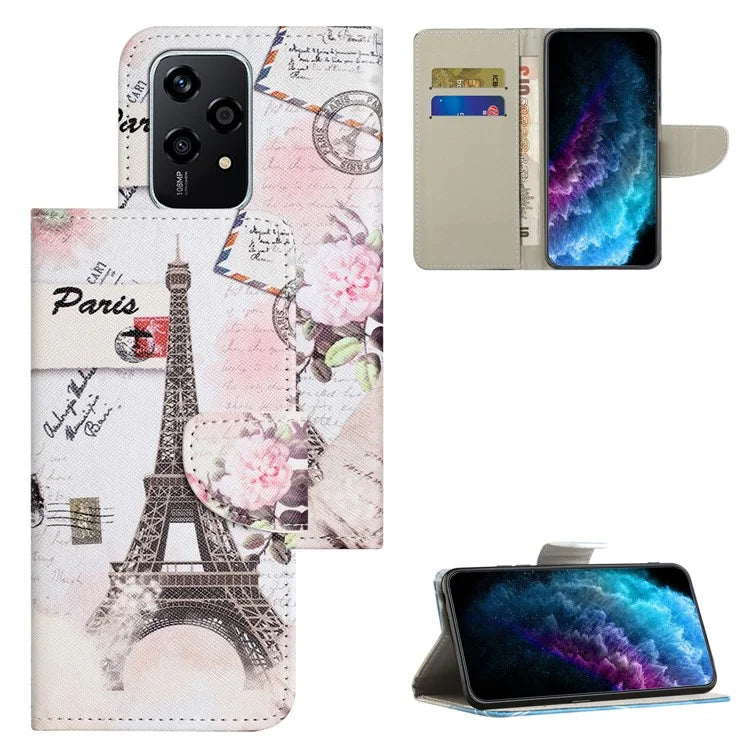 For Honor 200 Lite Case Pattern Printing Leather Folio Flip Phone Cover Stand
