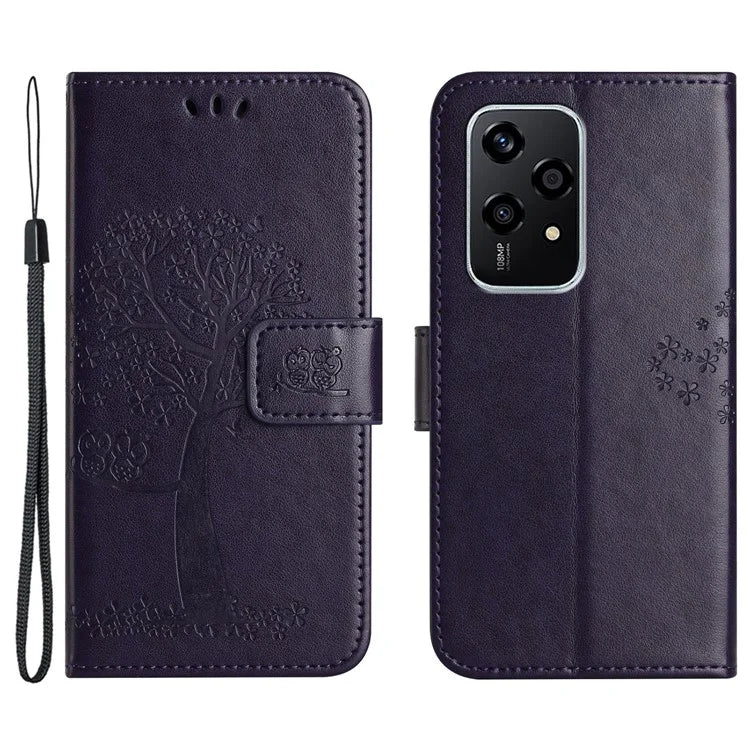 Phone Case for Honor 200 Lite Shell Imprinted Owl Tree Stand Leather Cover