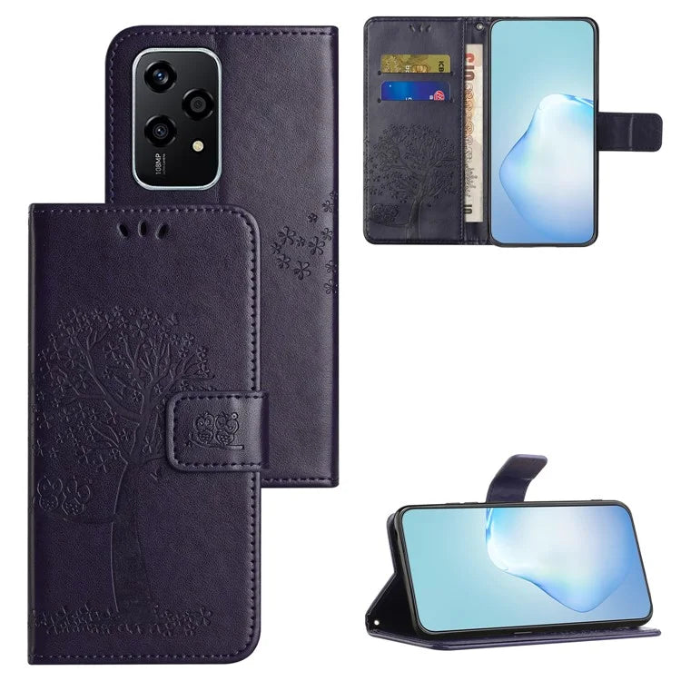 Phone Case for Honor 200 Lite Shell Imprinted Owl Tree Stand Leather Cover