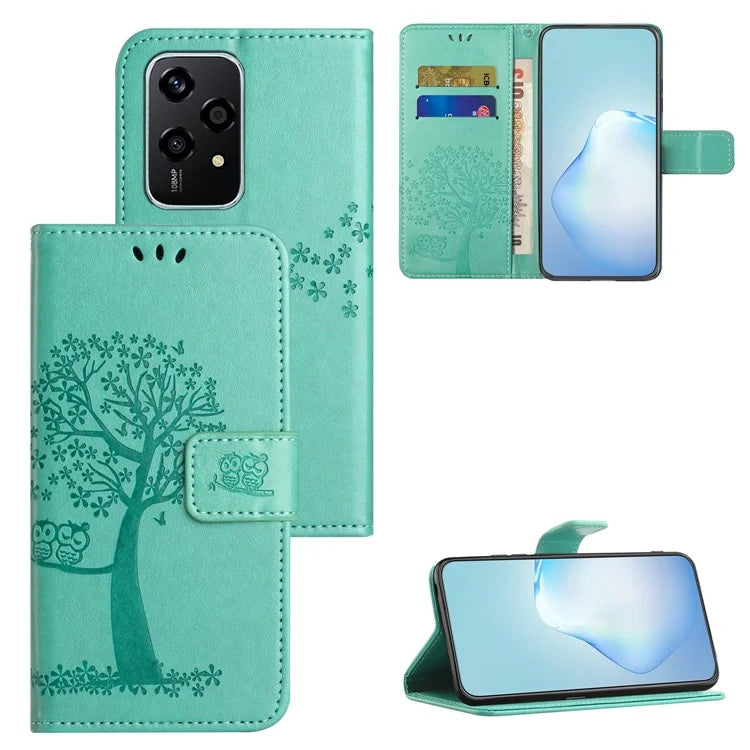 Phone Case for Honor 200 Lite Shell Imprinted Owl Tree Stand Leather Cover
