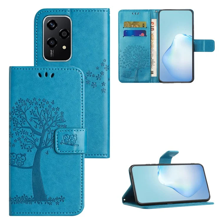 Phone Case for Honor 200 Lite Shell Imprinted Owl Tree Stand Leather Cover