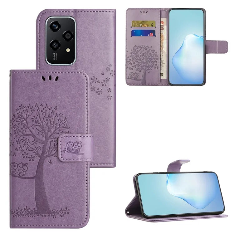Phone Case for Honor 200 Lite Shell Imprinted Owl Tree Stand Leather Cover