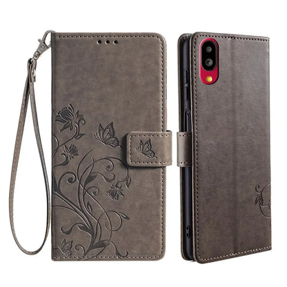 For Sharp Simple Sumaho 6 A201SH Case PU Leather Butterfly Flower Wallet Cover