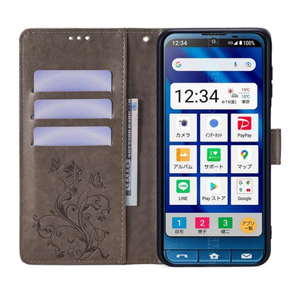 For Sharp Simple Sumaho 6 A201SH Case PU Leather Butterfly Flower Wallet Cover