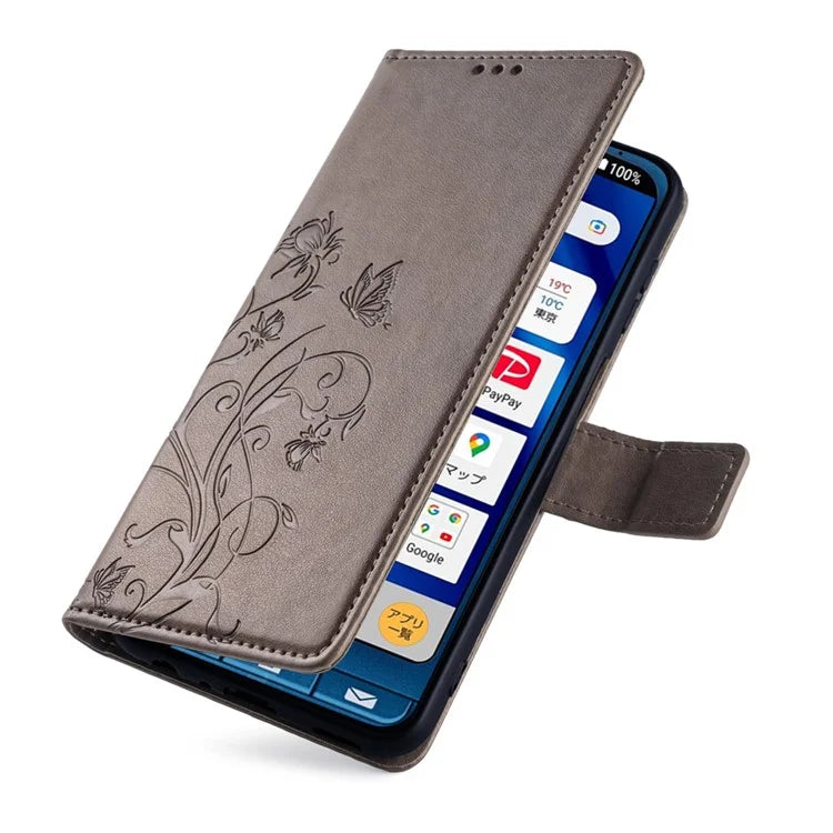 For Sharp Simple Sumaho 6 A201SH Case PU Leather Butterfly Flower Wallet Cover