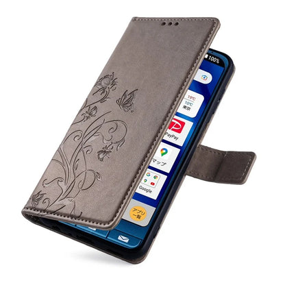 For Sharp Simple Sumaho 6 A201SH Case PU Leather Butterfly Flower Wallet Cover