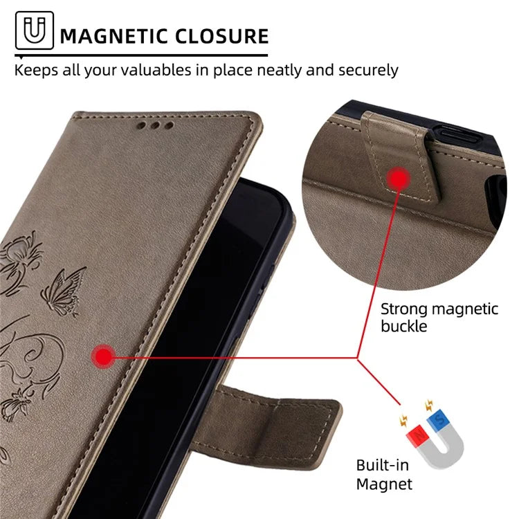 For Sharp Simple Sumaho 6 A201SH Case PU Leather Butterfly Flower Wallet Cover