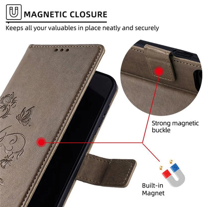 For Sharp Simple Sumaho 6 A201SH Case PU Leather Butterfly Flower Wallet Cover