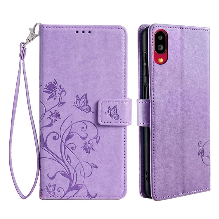For Sharp Simple Sumaho 6 A201SH Case PU Leather Butterfly Flower Wallet Cover