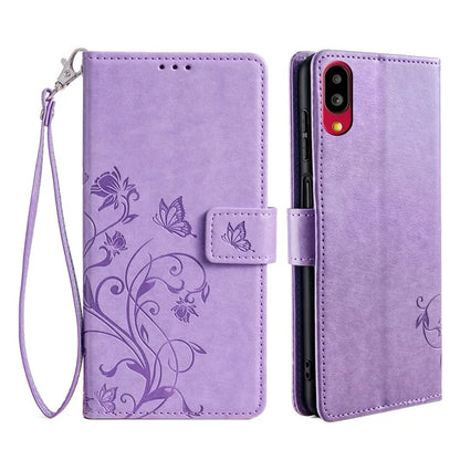 For Sharp Simple Sumaho 6 A201SH Case PU Leather Butterfly Flower Wallet Cover