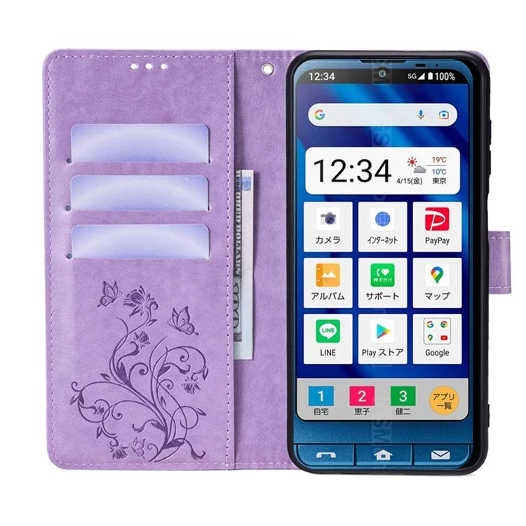 For Sharp Simple Sumaho 6 A201SH Case PU Leather Butterfly Flower Wallet Cover