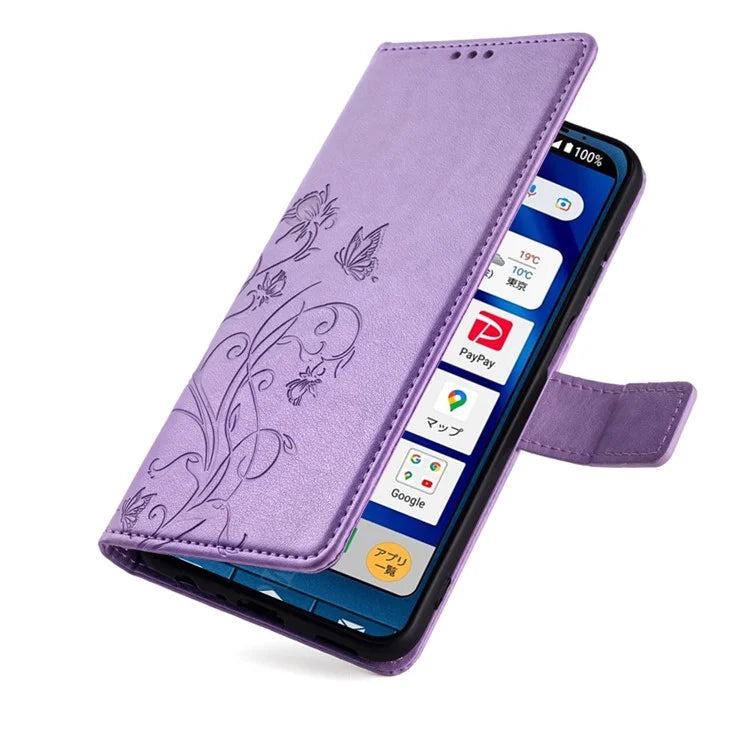 For Sharp Simple Sumaho 6 A201SH Case PU Leather Butterfly Flower Wallet Cover